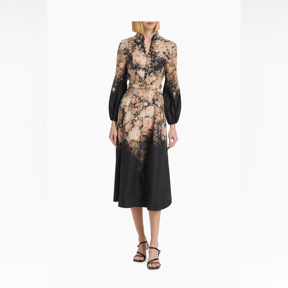 Zimmermann Floral Linen Midi Dress Size 4-6. Zimmermann size 1